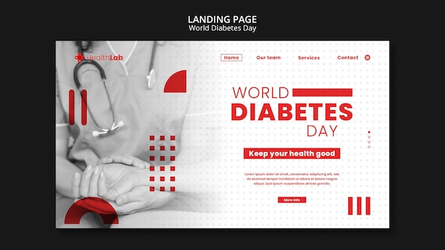 Free PSD flat design diabetes day landing page