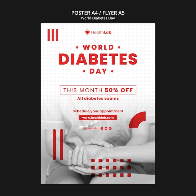 PSD gratuito modello di poster per la giornata del diabete di design piatto
