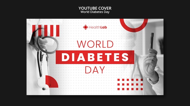 PSD gratuito copertina di youtube per la giornata del diabete dal design piatto