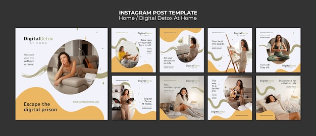 Free PSD flat design digital detox at home template