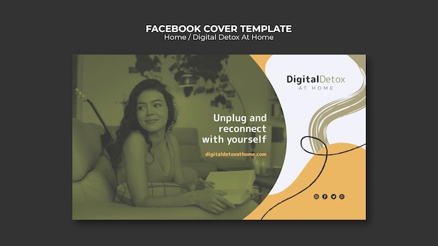 Free PSD flat design digital detox at home template