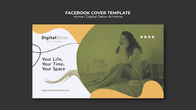 Free PSD flat design digital detox at home template