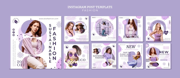 Free PSD flat design digital lavander instagram posts