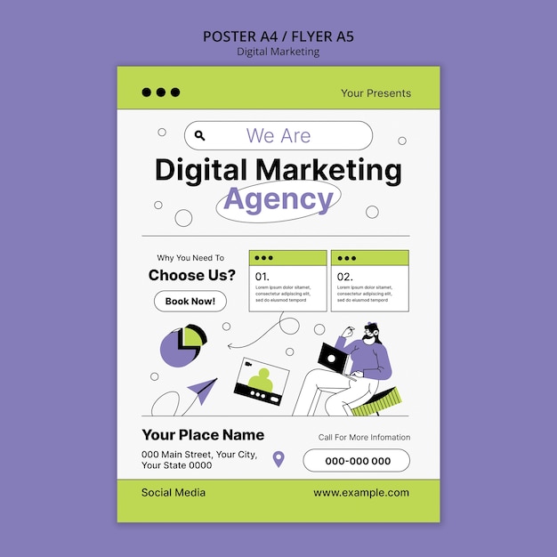 Flat design digital marketing template