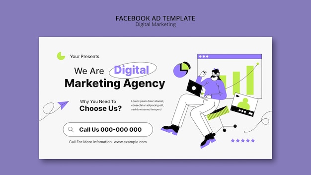 Free PSD flat design digital marketing template