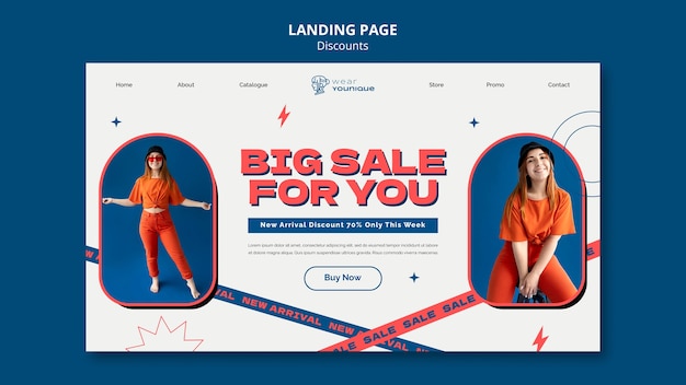 Free PSD flat design discount landing page template