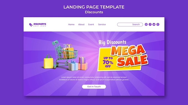 Flat design discount landing page template