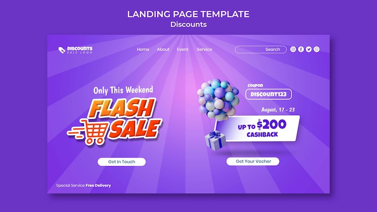 무료 PSD 평면 디자인 할인 방문 페이지 템플릿