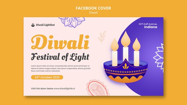 flat design diwali celebration facebook cover