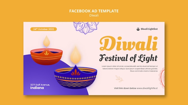 PSD gratuito modello facebook di celebrazione di diwali design piatto