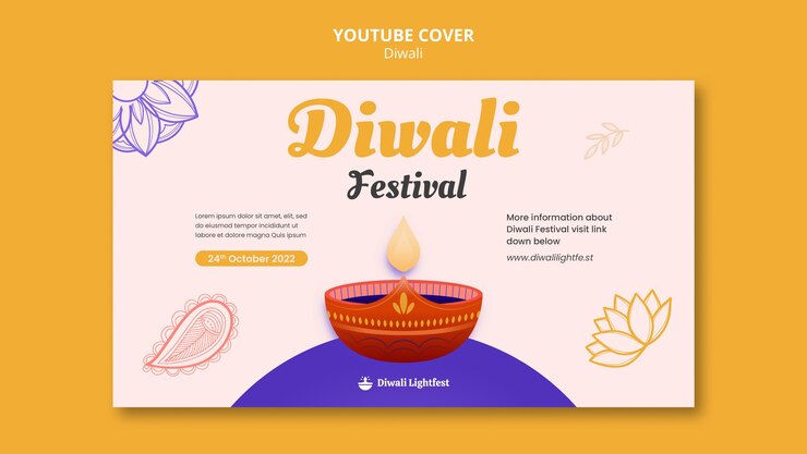 Free PSD flat design diwali celebration youtube cover