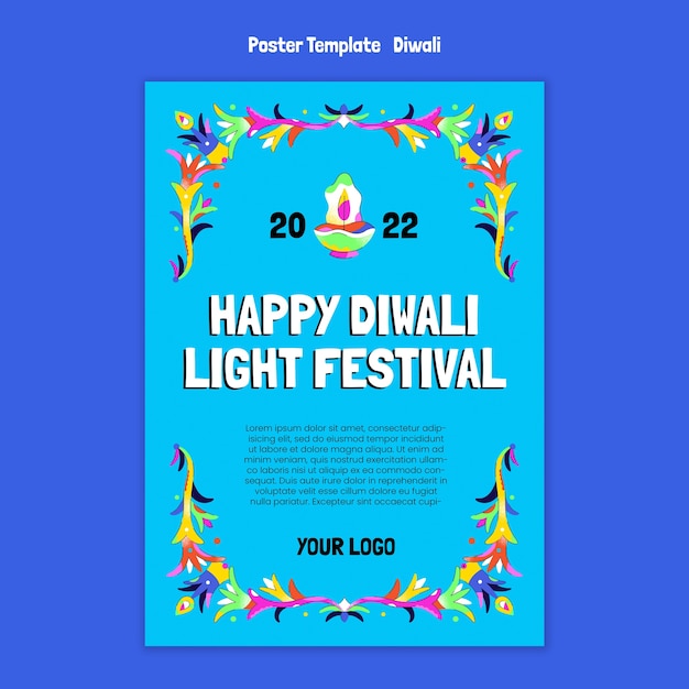 Free PSD flat design diwali festival template