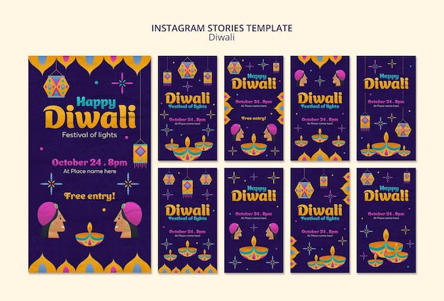 PSD gratuito modello di design piatto diwali instagram storeis