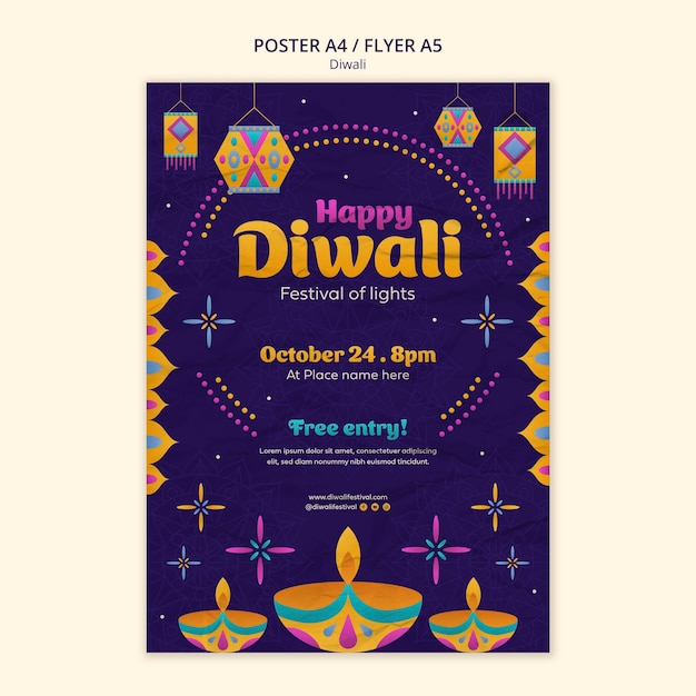 Free PSD flat design diwali poster template