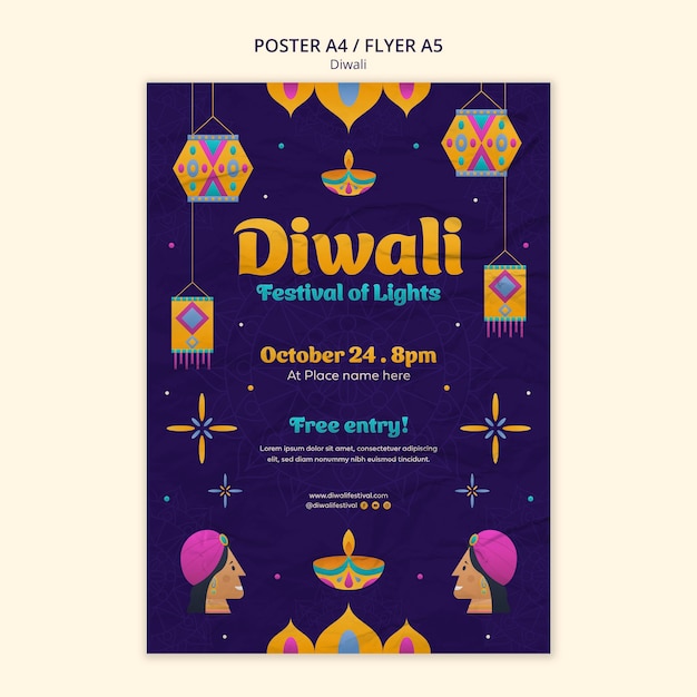 Flat design diwali poster template