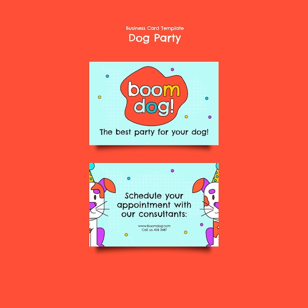 Flat design dog party business card template