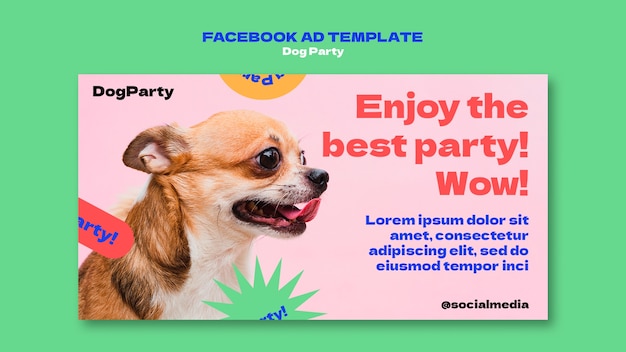 フラットなデザインの犬パーティー facebook テンプレート