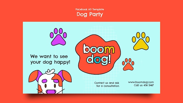 Flat design dog party facebook template