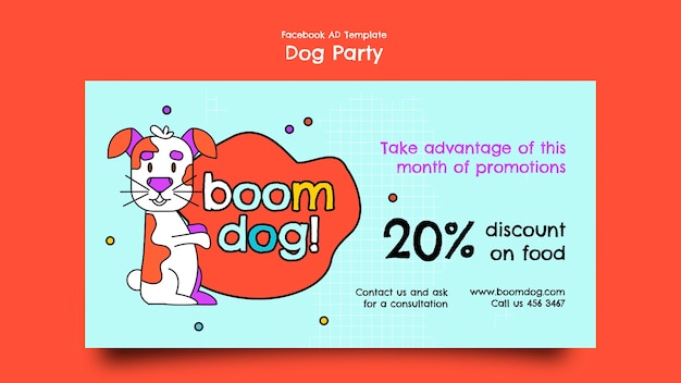 Free PSD flat design dog party facebook template