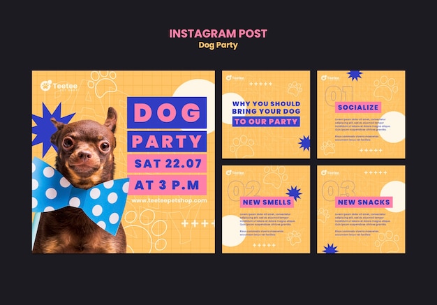 PSD gratuito post di instagram per feste per cani dal design piatto