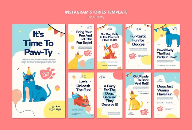 Free PSD flat design dog party instagram stories