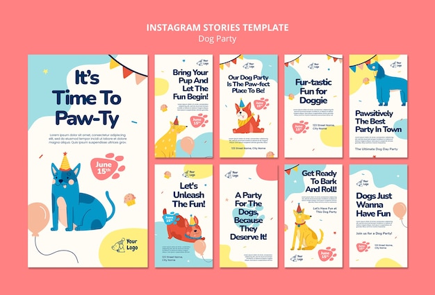 Storie di instagram di feste per cani dal design piatto