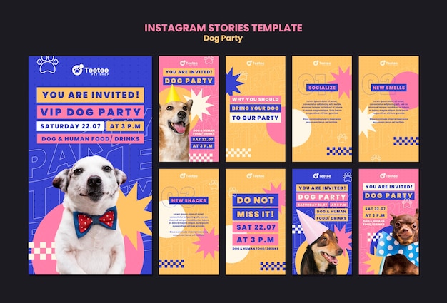 Free PSD flat design dog party instagram stories