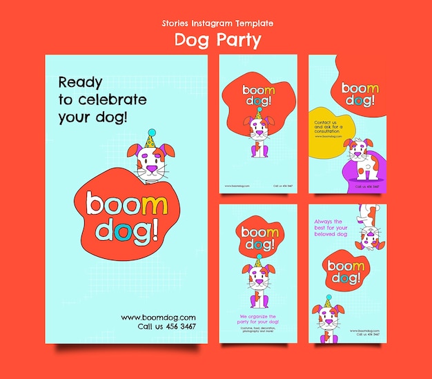 Free PSD flat design dog party instagram stories