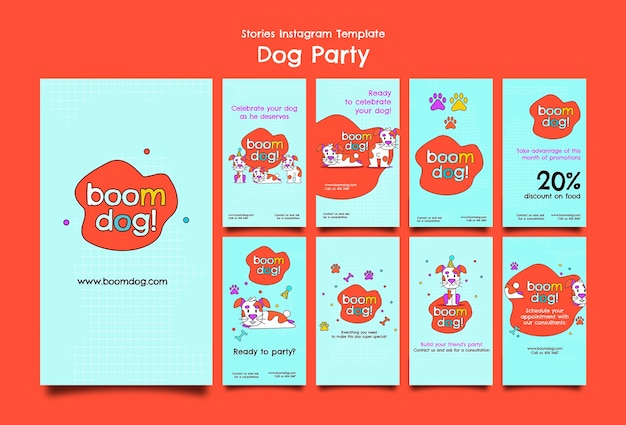 Free PSD flat design dog party instagram stories