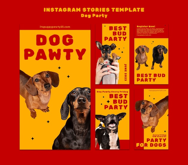 PSD gratuito storie di instagram di feste per cani dal design piatto