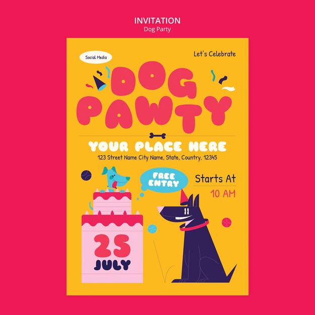 flat design dog party invitation template