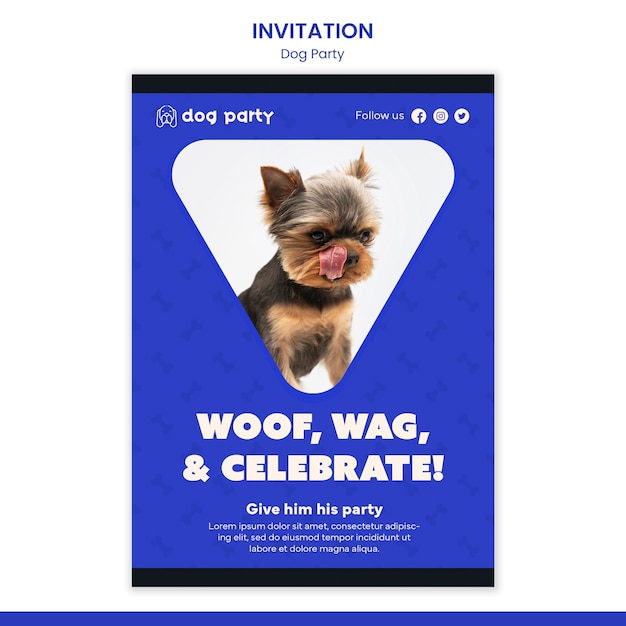 Flat design dog party invitation template