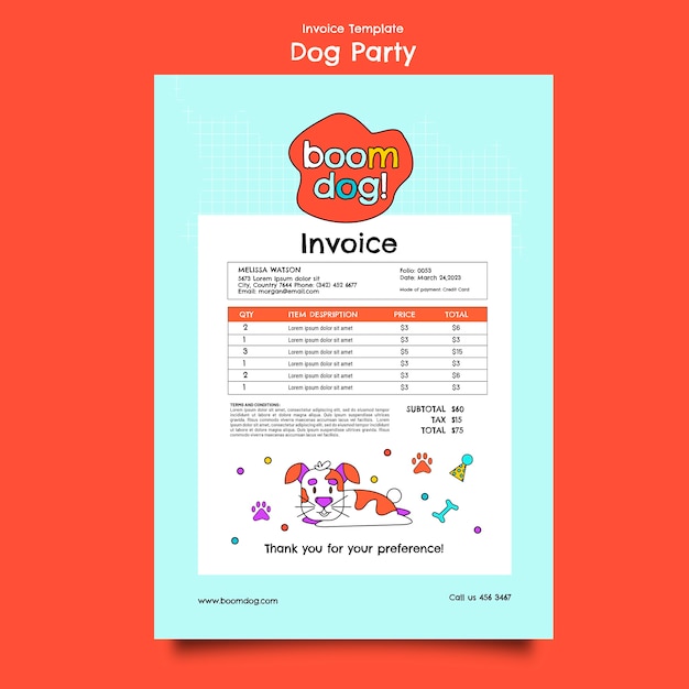 PSD gratuito modello di invito a una festa per cani dal design piatto