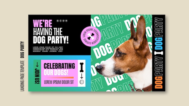 Free PSD flat design dog party landing page template