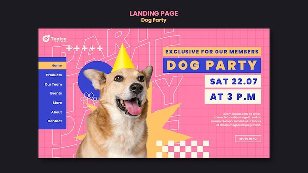 PSD gratuito modello di landing page per feste per cani dal design piatto