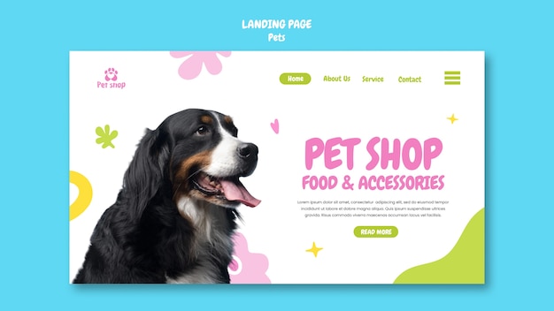Free PSD flat design dog party landing page template