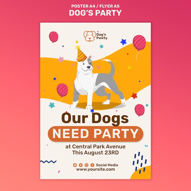 PSD gratuito modello di festa per cani design piatto