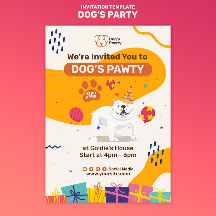 Free PSD flat design dog party template