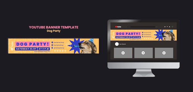 Banner youtube party per cani dal design piatto