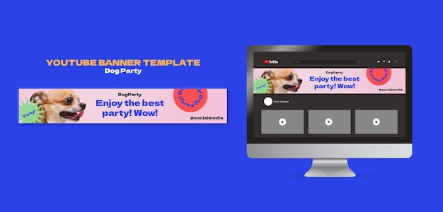 PSD gratuito banner youtube party per cani dal design piatto