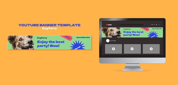 Flat design dog party YouTube banner