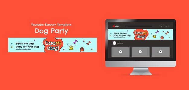 Free PSD flat design dog party youtube banner