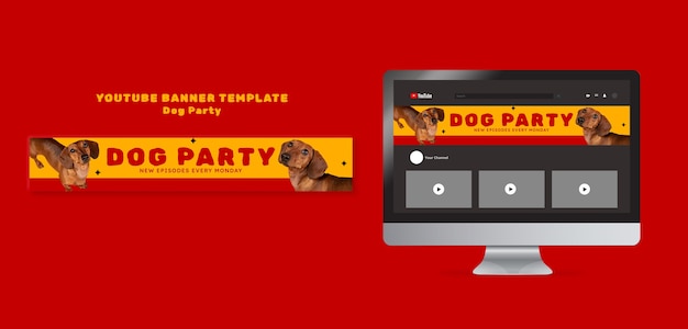 PSD gratuito banner youtube party per cani dal design piatto