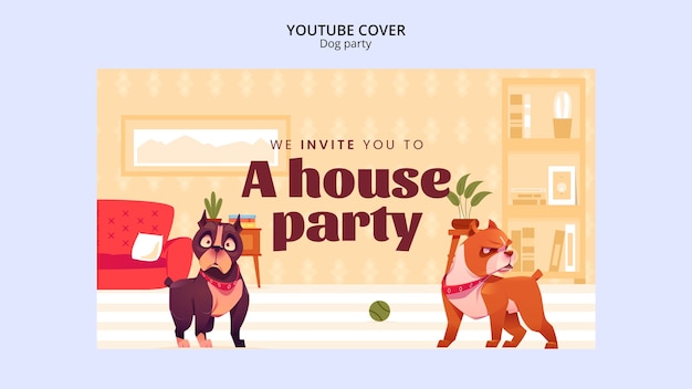Обложка youtube для собачьей вечеринки в плоском дизайне