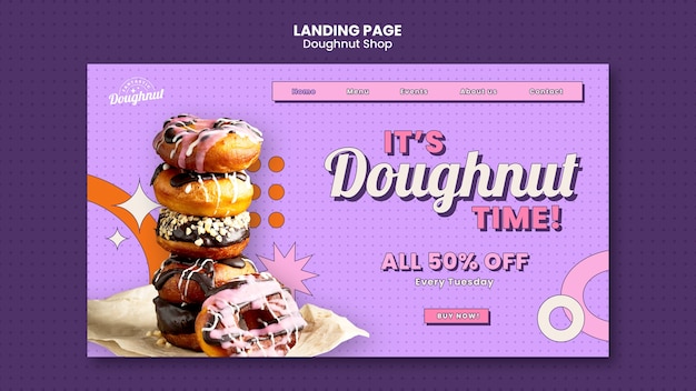 Free PSD flat design donuts shop template