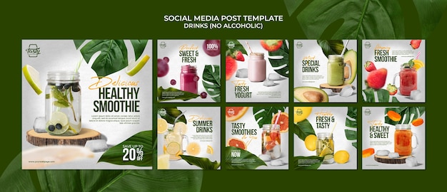 Free PSD flat design drink instagram posts template