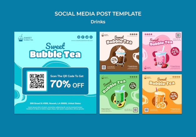 Flat design drink instagram posts template