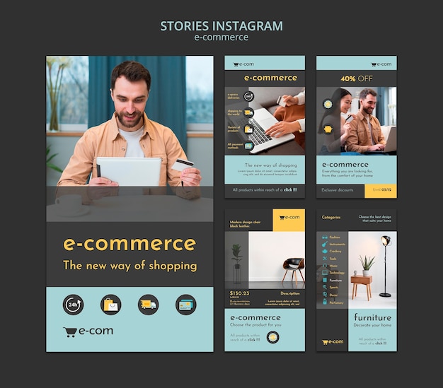 PSD gratuito l'e-commerce di design piatto sconta le storie di instagram