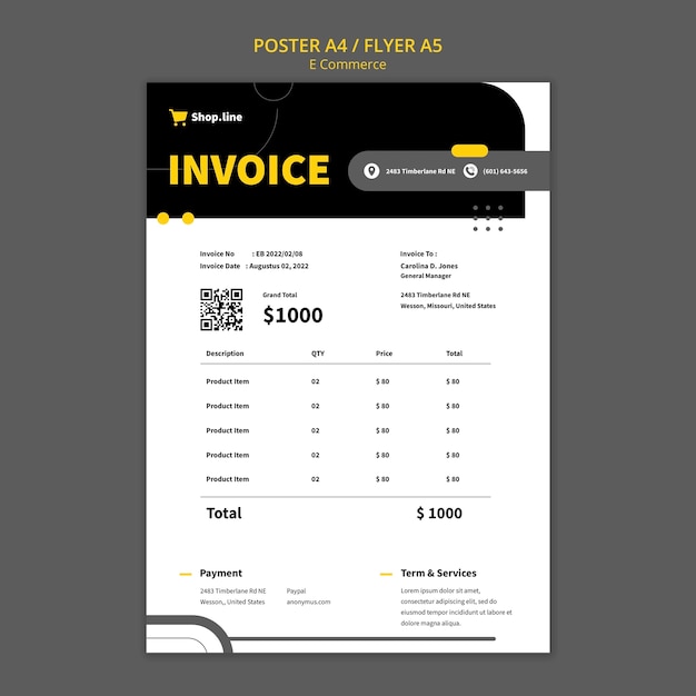 Flat design e commerce invoice template