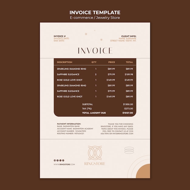 Flat design e-commerce invoice template